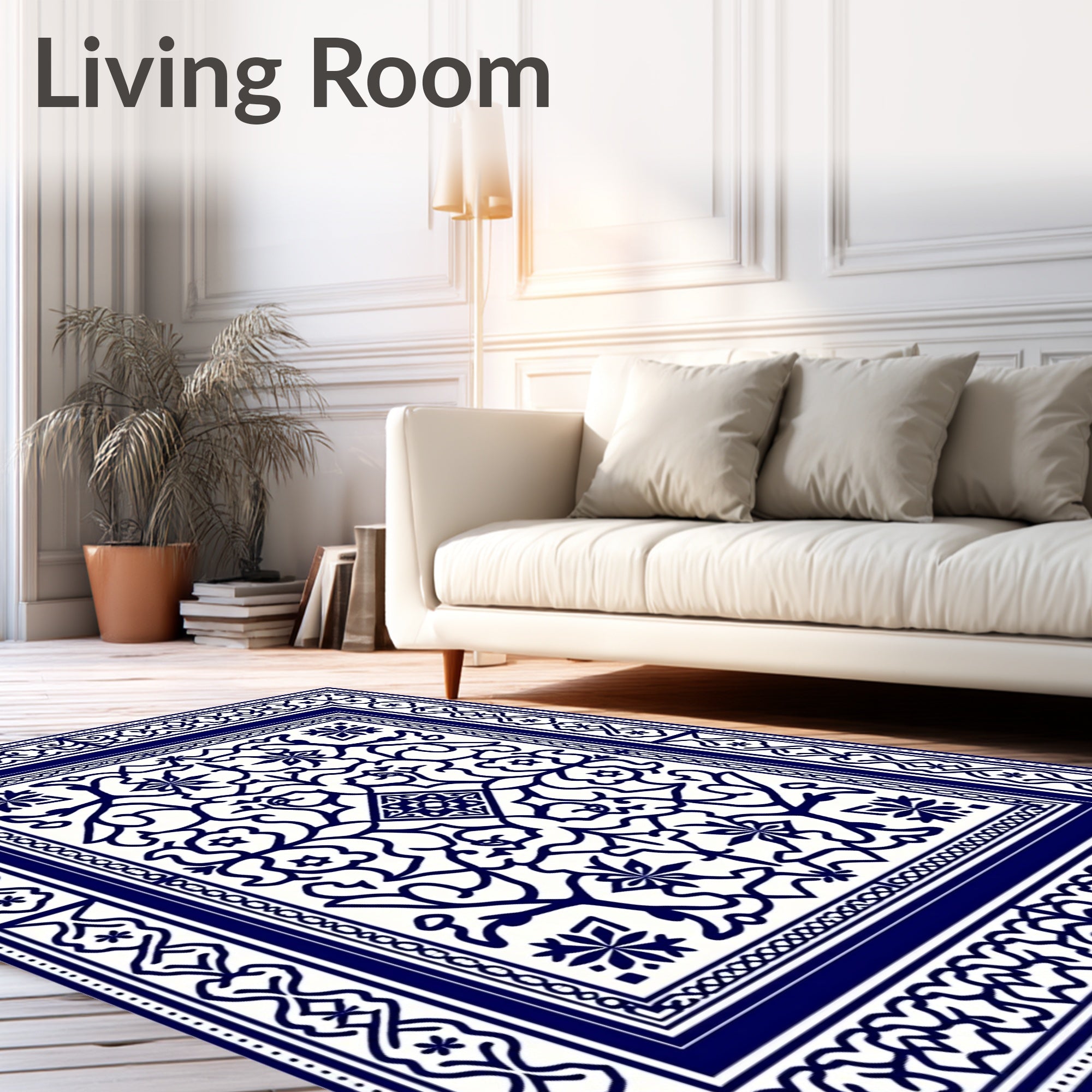 Elaborate Indigo Floral Lattice Rug