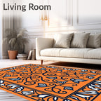 Orange Vine Leaf Scrollwork Border Rug