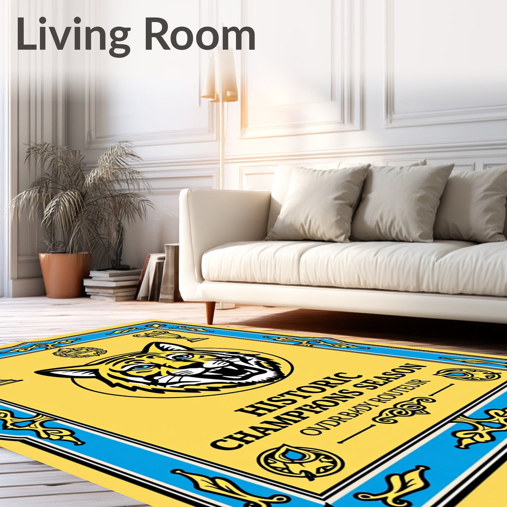 Bold Yellow Tiger Trophy Emblem Rug