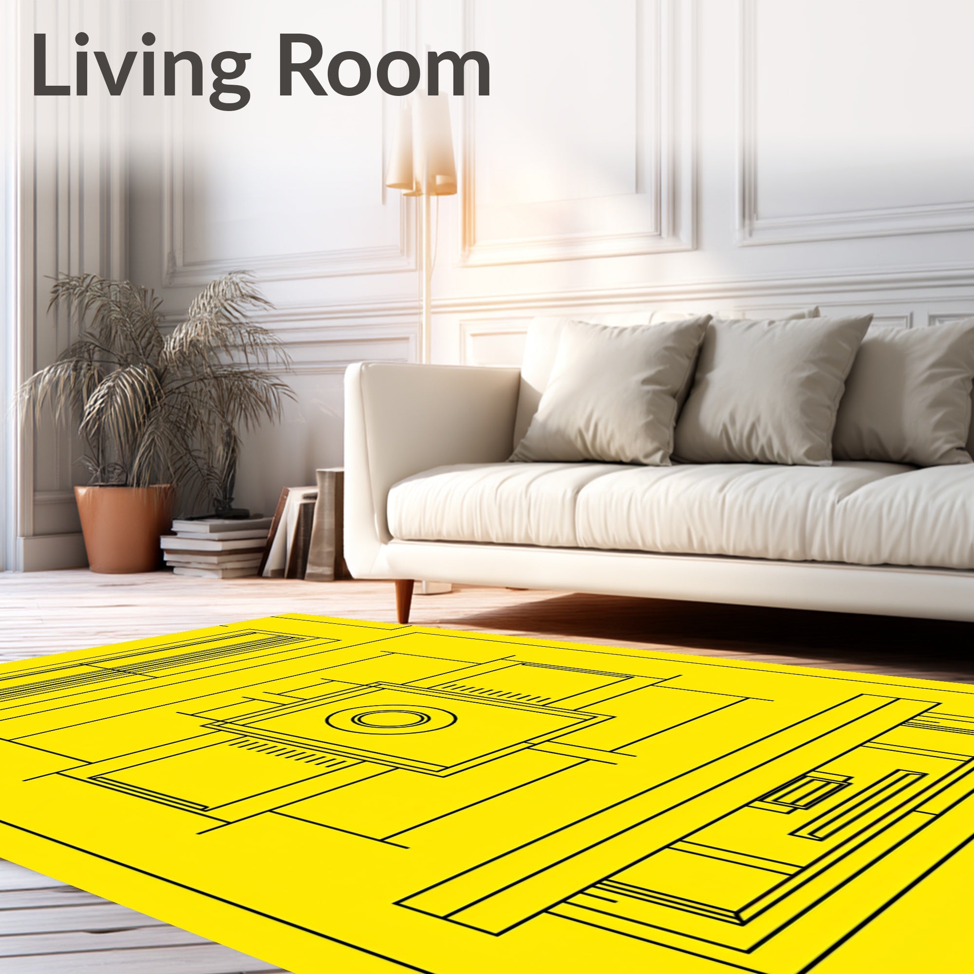 Bold Yellow Geometric Architectural Plan Rug