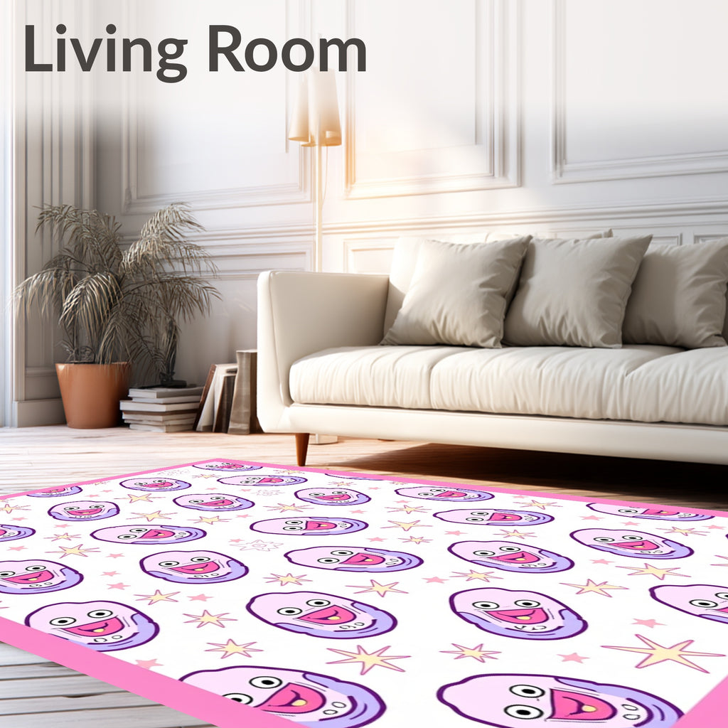 Playful Pink Character Starry Background Rug