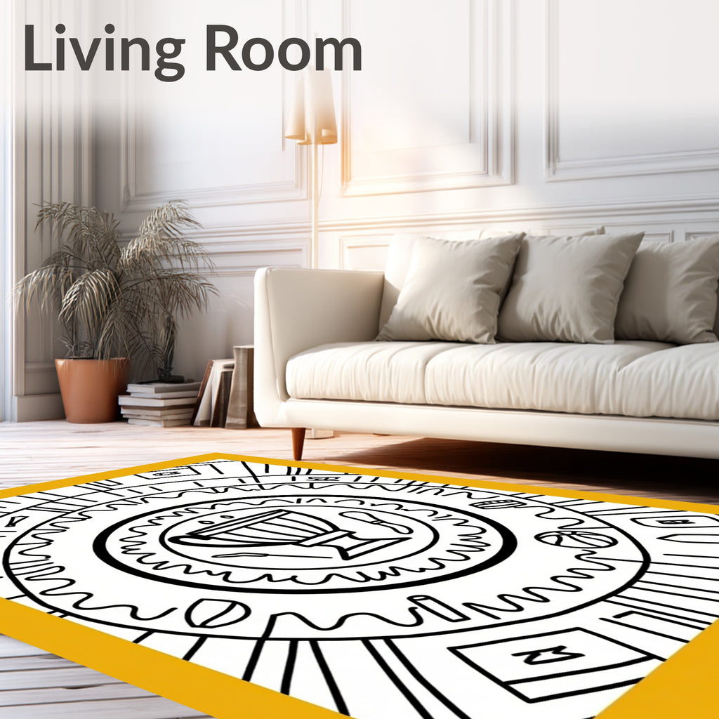Circular Line Art With Objects Rug