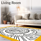Circular Line Art With Objects Rug