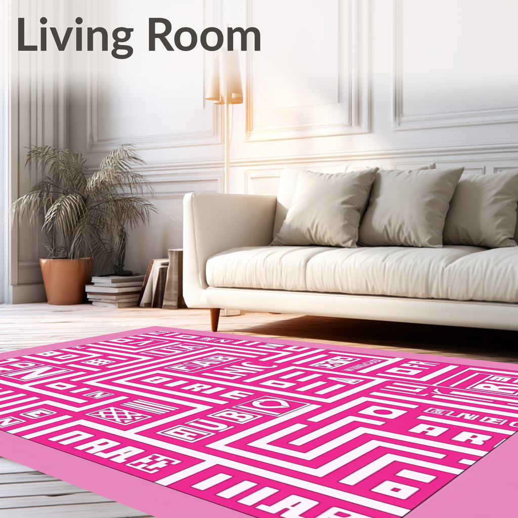 Hot Pink Bold Typography Maze Rug