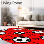 Red Black White Soccer Ball Grid Rug