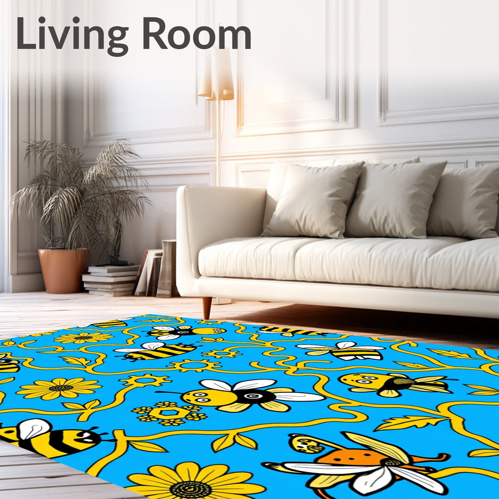 Whimsical Yellow Bee Vine Garden Rug