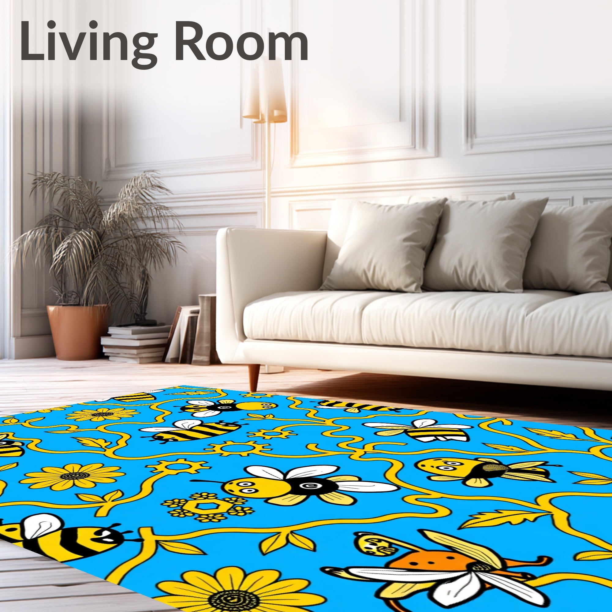 Whimsical Yellow Bee Vine Garden Rug