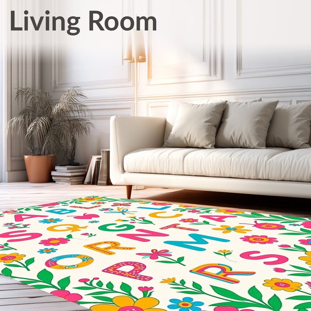 Retro Alphabet Garden Floral Arrangement Rug