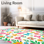 Retro Alphabet Garden Floral Arrangement Rug
