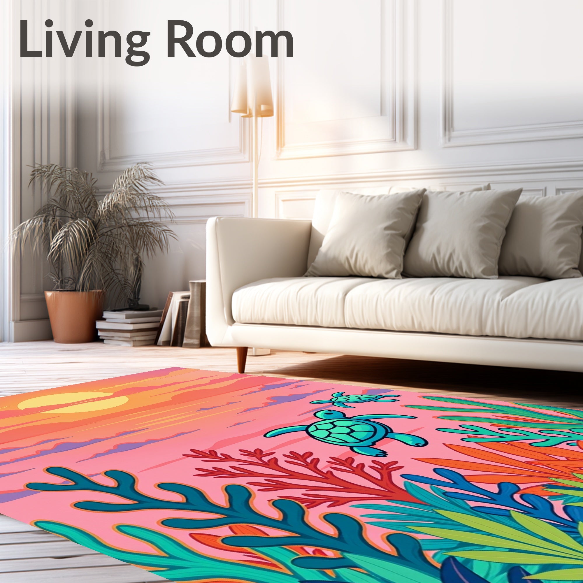 Sunset Sea Turtle Coral Reef Rug