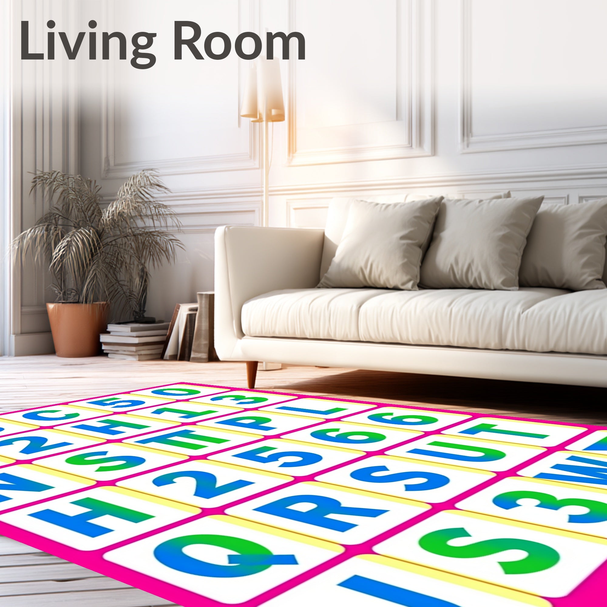 Alphabet Numbers Bold Gradient Squares Rug