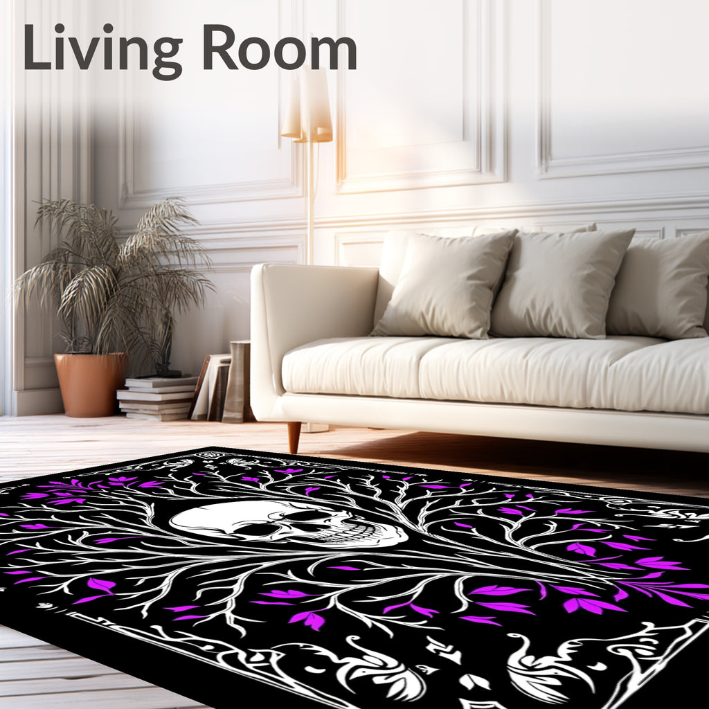 Gothic Black White Purple Skull Tree Rug