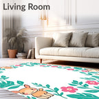 Whimsical Fawn Floral Leafy Border Rug