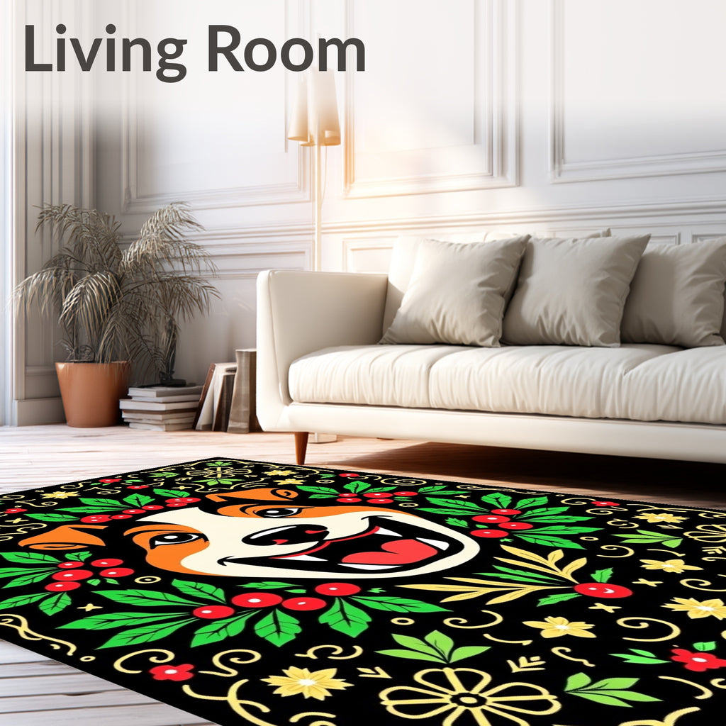 Joyful Dog Floral Crimson Garland Rug
