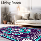 Bold Teal and White Mandala Medallion Rug