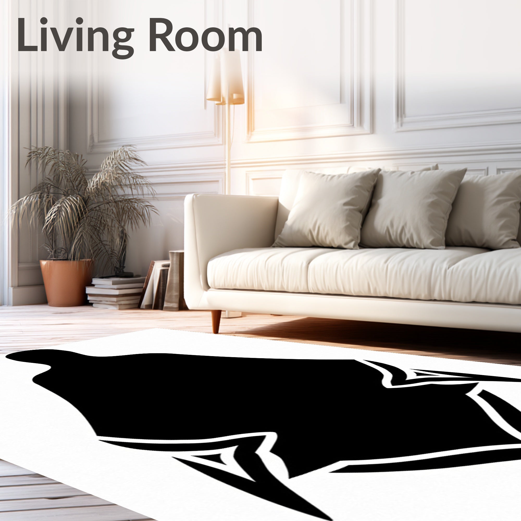 Bold Black Cloaked Figure Geometric Rug