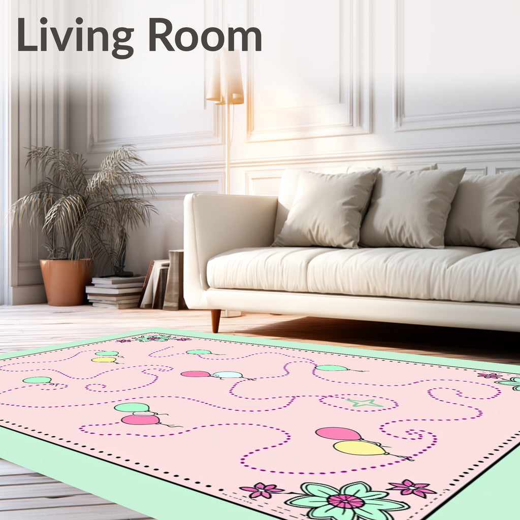 Pink Balloon Pathway Floral Border Rug
