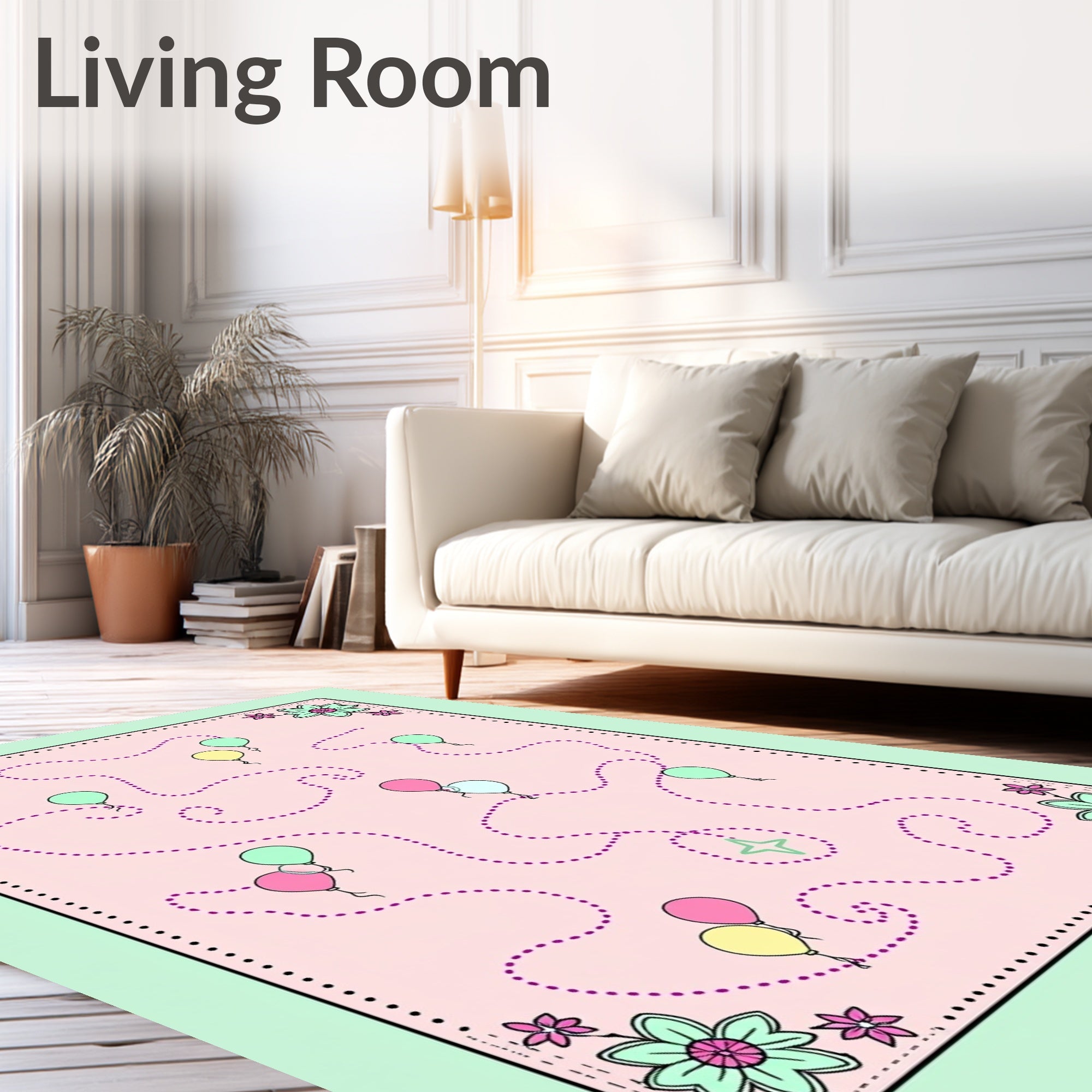 Pink Balloon Pathway Floral Border Rug