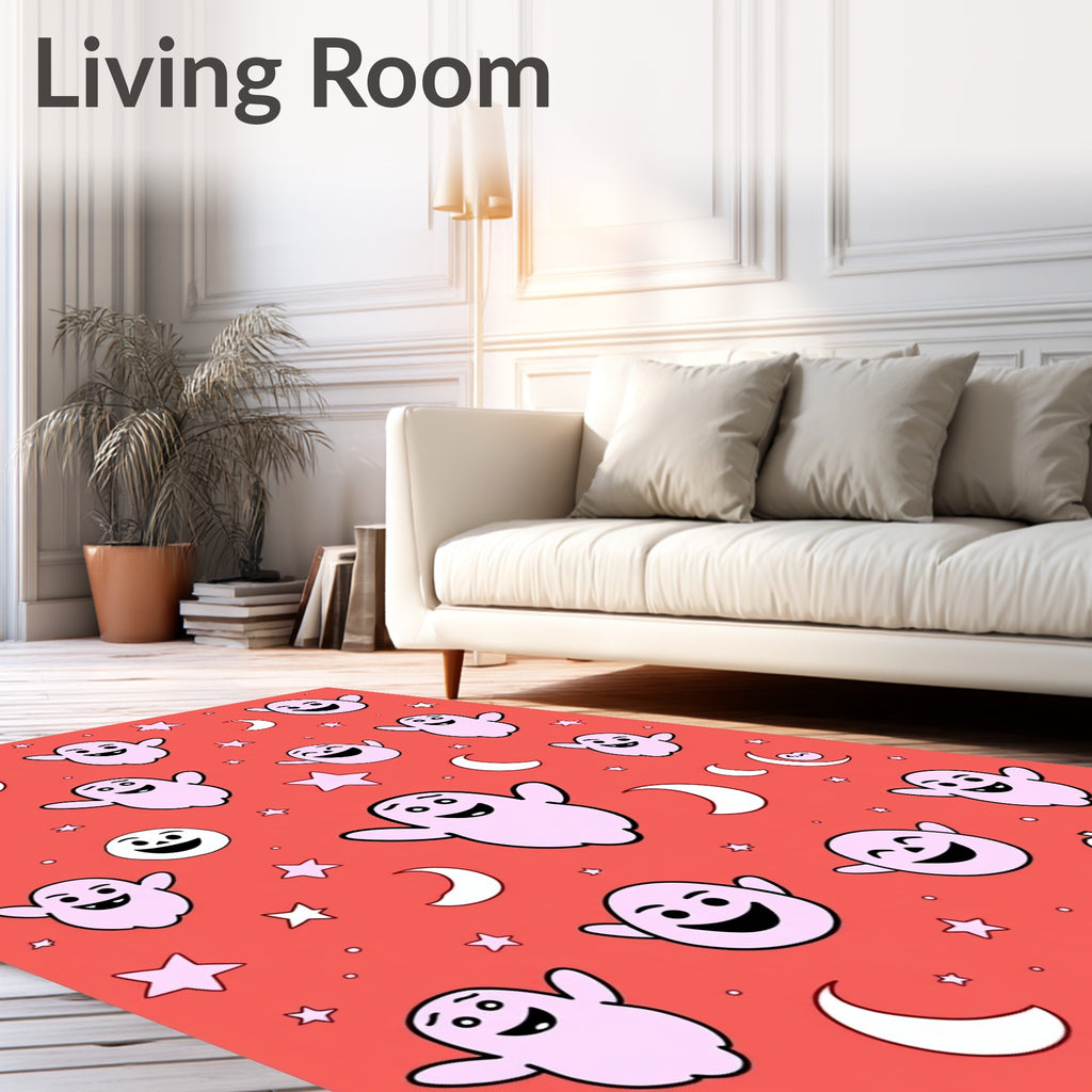 Whimsical Pink Ghost Starry Moon Night Rug