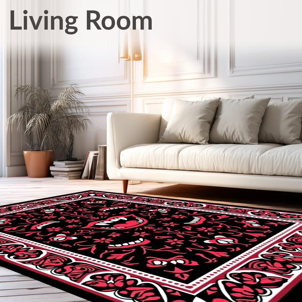 Crimson Red Vampire Mouth Floral Rug