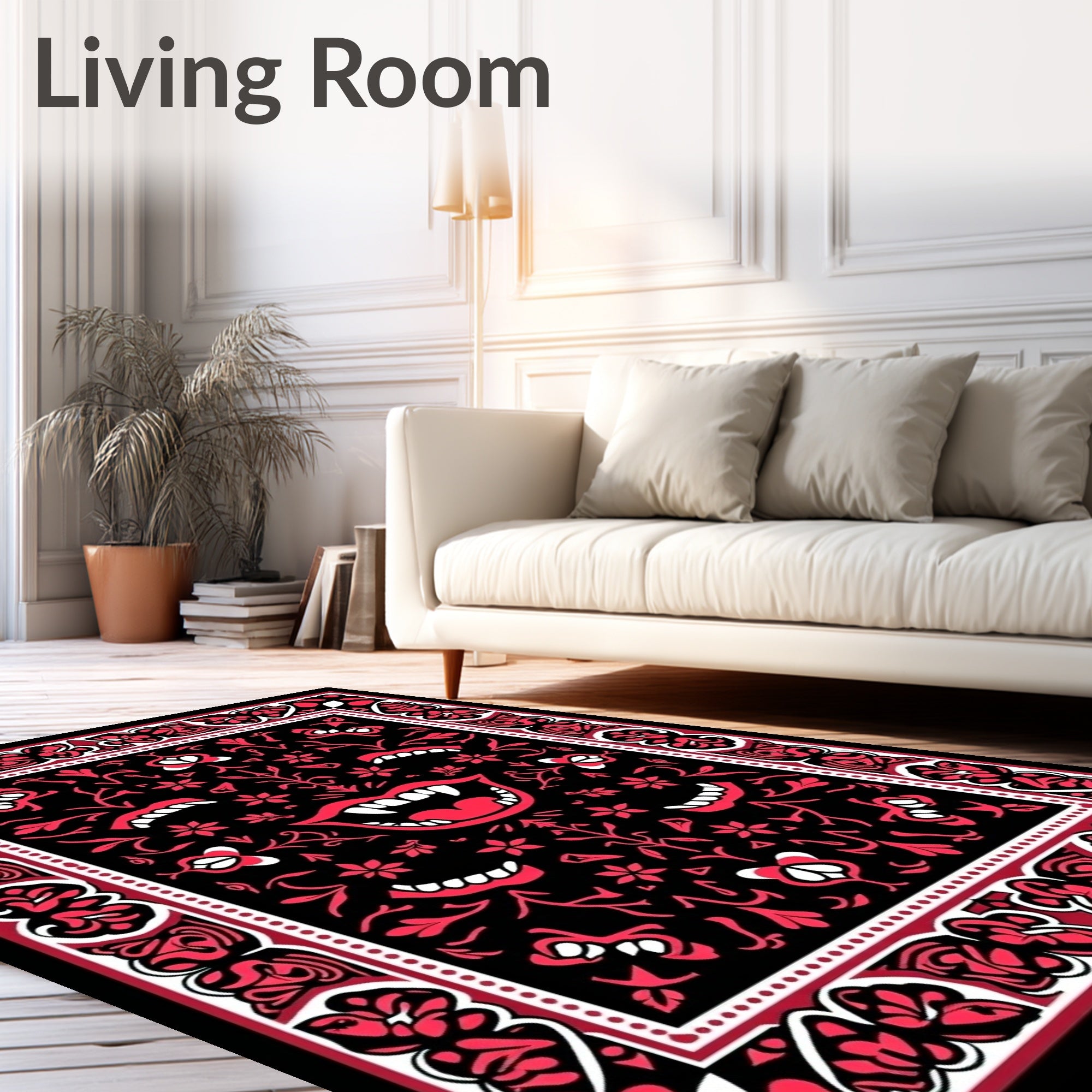 Crimson Red Vampire Mouth Floral Rug