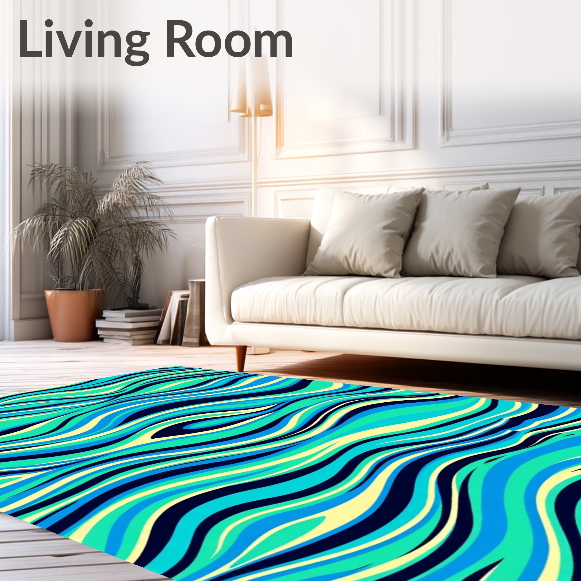 Aqua Teal Yellow Wavy Lines Rug
