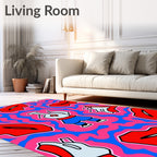 Pop Art Red Lips Blue Figure Swirls Rug