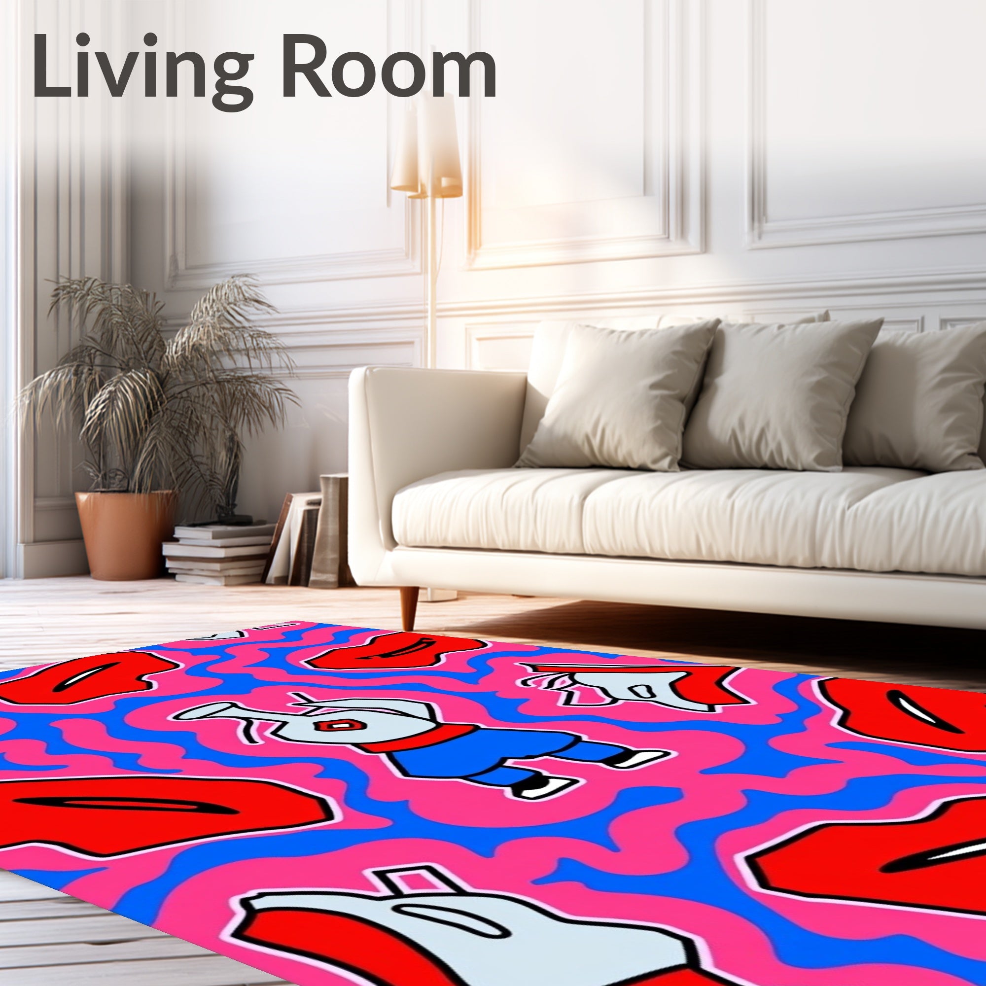 Pop Art Red Lips Blue Figure Swirls Rug
