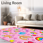 Whimsical Pink Rainbow Character Medley Rug