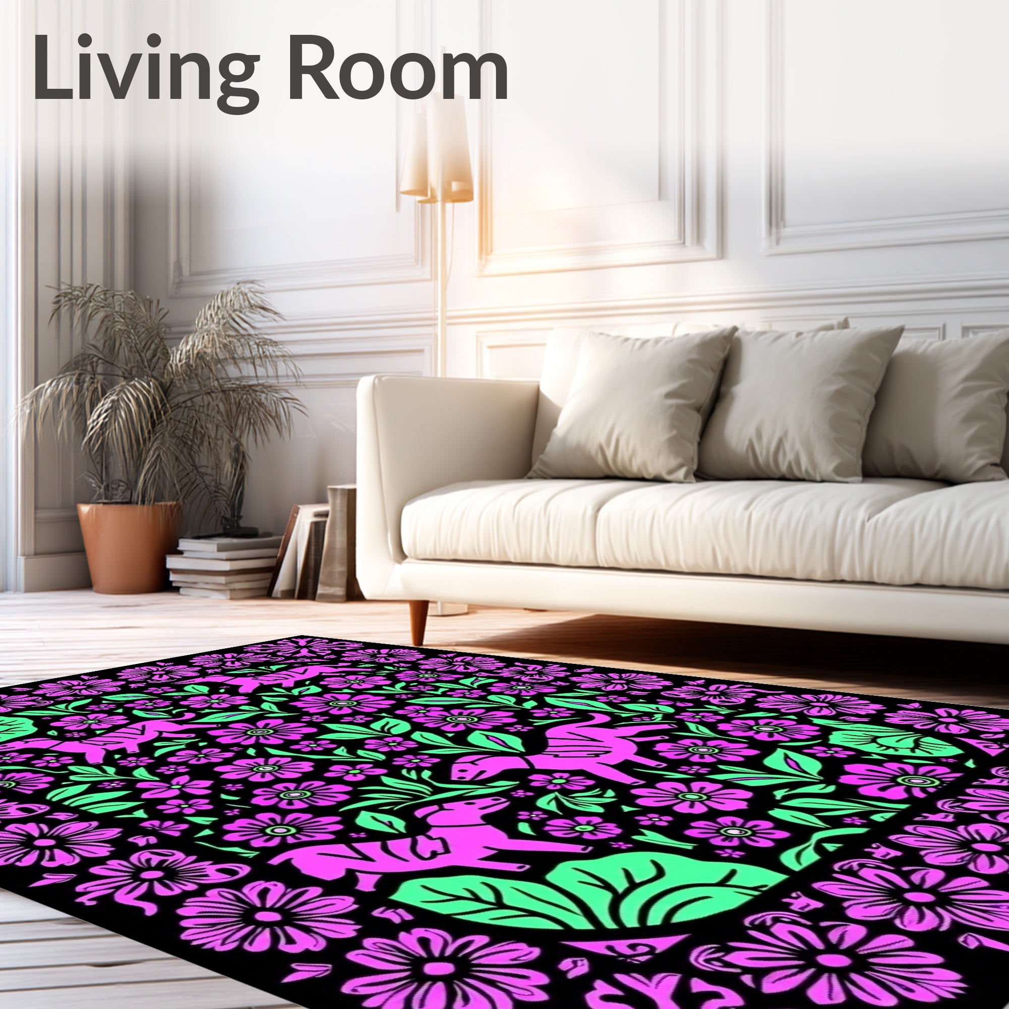 Pink Dog Floral Garden Rug