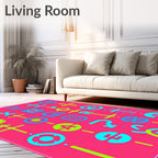 Bright Neon Geometric Symbol Grid Rug