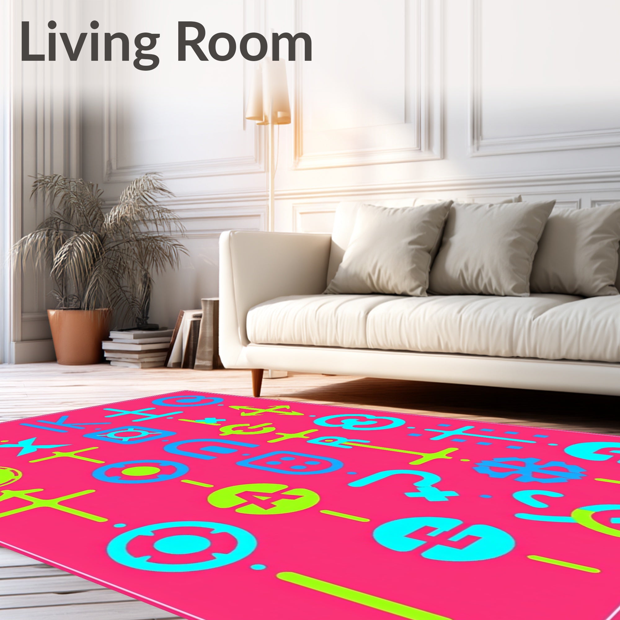 Bright Neon Geometric Symbol Grid Rug
