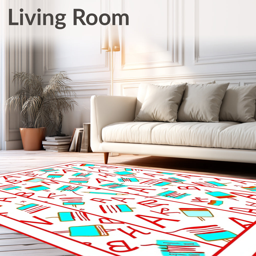 Alphabetical Red Aqua Composition Rug