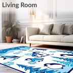 Winter Penguin Ski Scene Blue Accent Rug