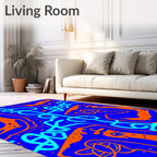 Bright Blue Orange Abstract Doodle Rug