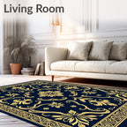 Golden Navy Floral Medallion Scroll Rug