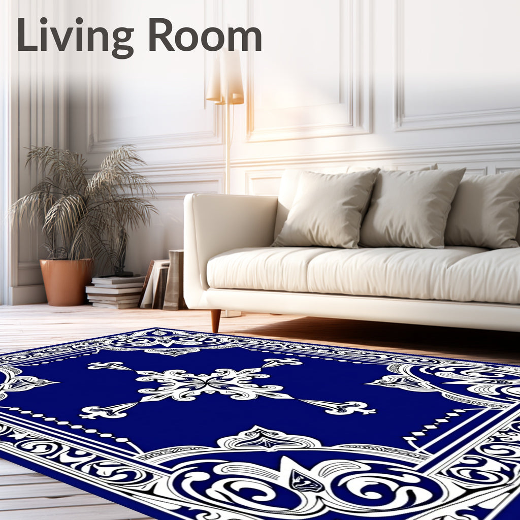 Royal Blue Ornate Floral Medallion Rug
