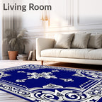 Royal Blue Ornate Floral Medallion Rug