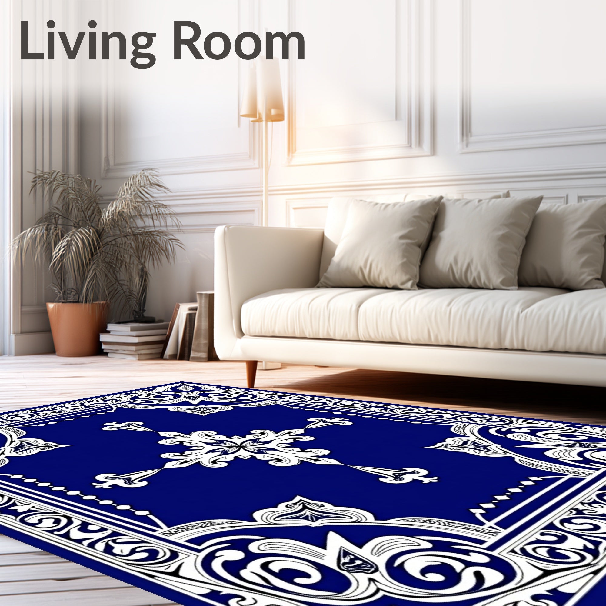Royal Blue Ornate Floral Medallion Rug