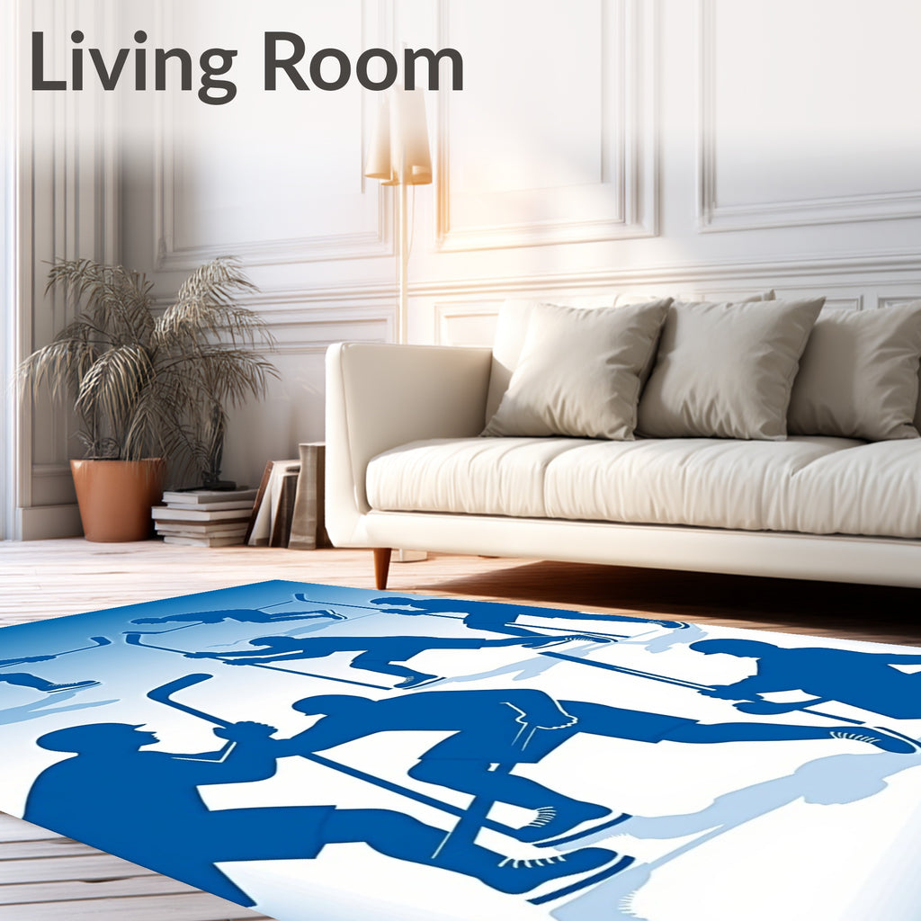 Blue Hockey Players Action Silhouette Rug