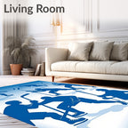 Blue Hockey Players Action Silhouette Rug