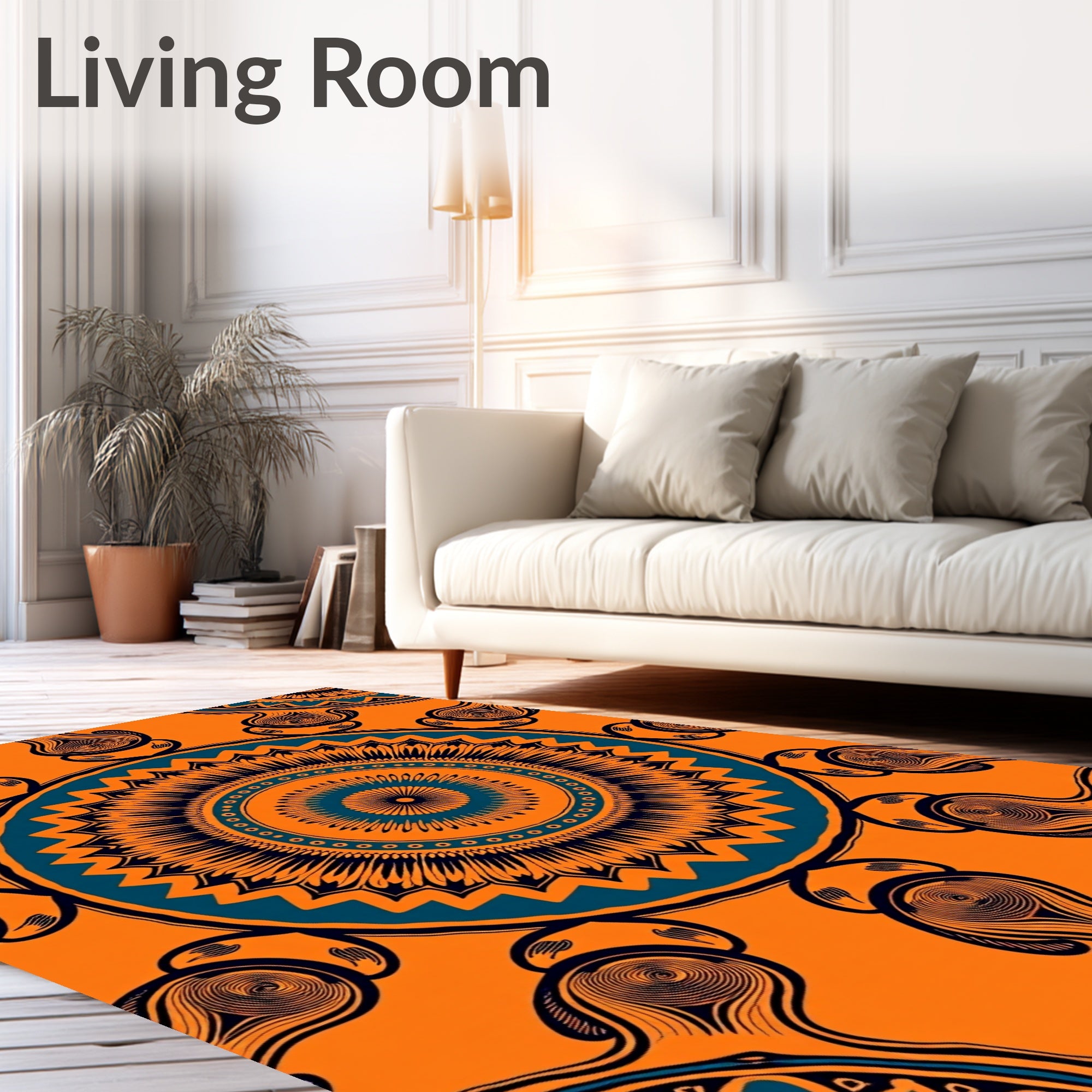 Radiant Orange Teal Mandala medallion Rug