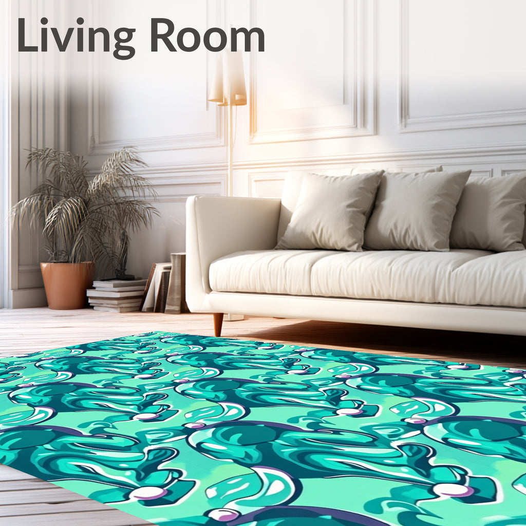 Turquoise Teal Wavy Abstract Fusion Rug