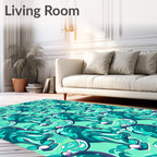 Turquoise Teal Wavy Abstract Fusion Rug
