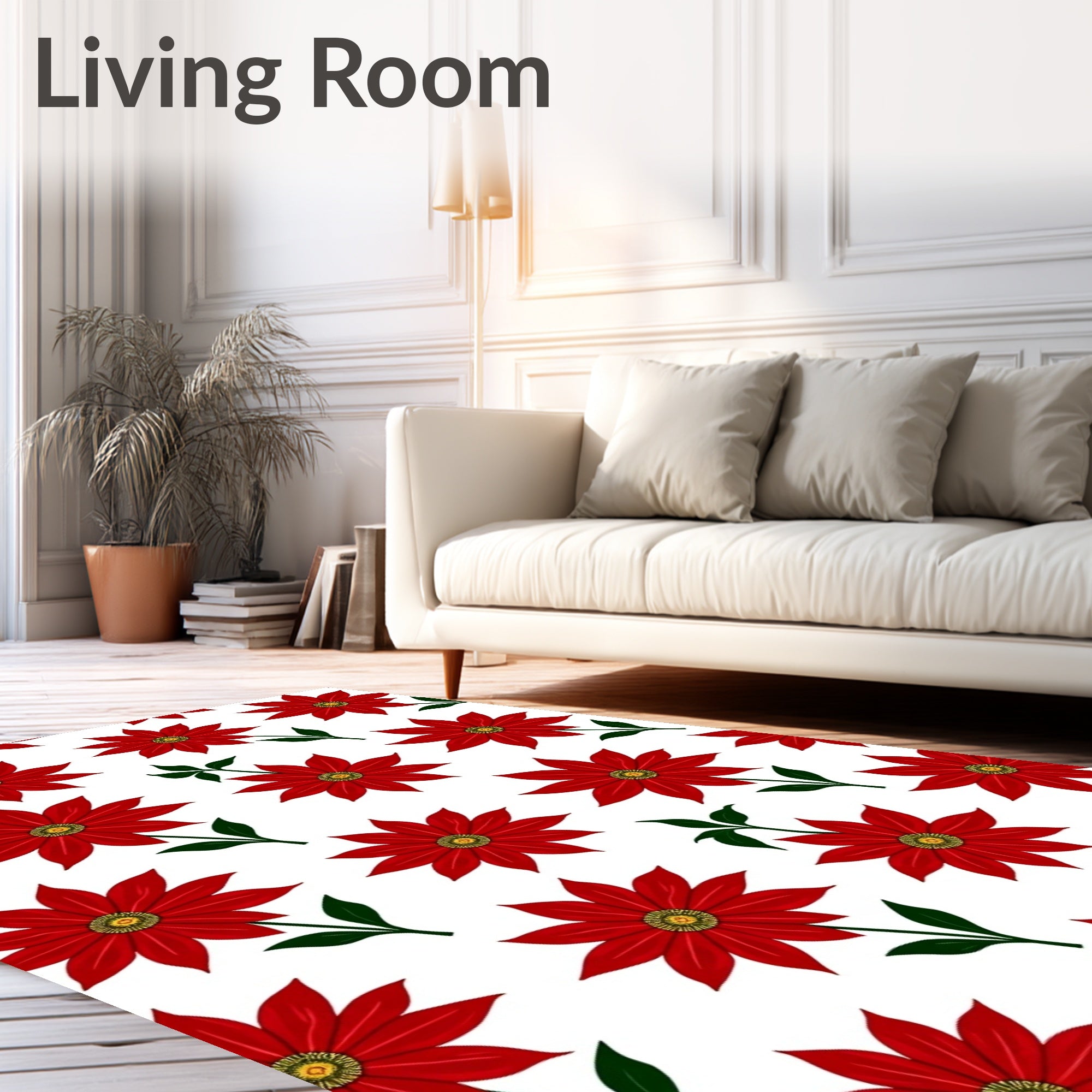 Vibrant Red Floral Branch Arrangement Rug