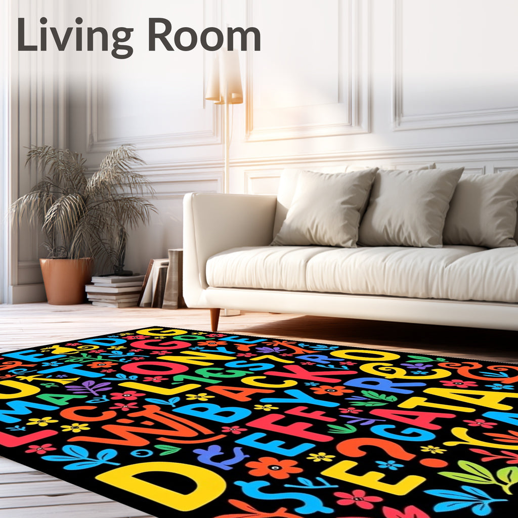 Colorful Alphabet Flowers and Animals Rug