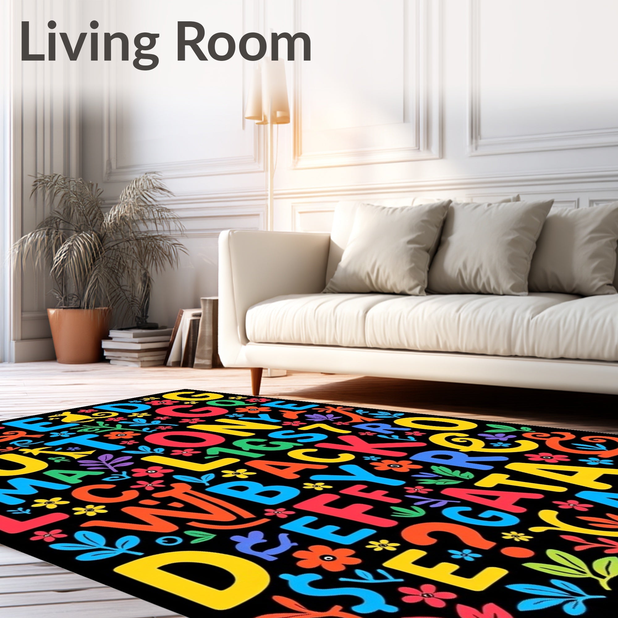 Colorful Alphabet Flowers and Animals Rug