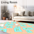 Peach Blue Whimsical White Kitty Collage Rug