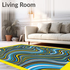 Vibrant Blue Yellow Swirls Rug