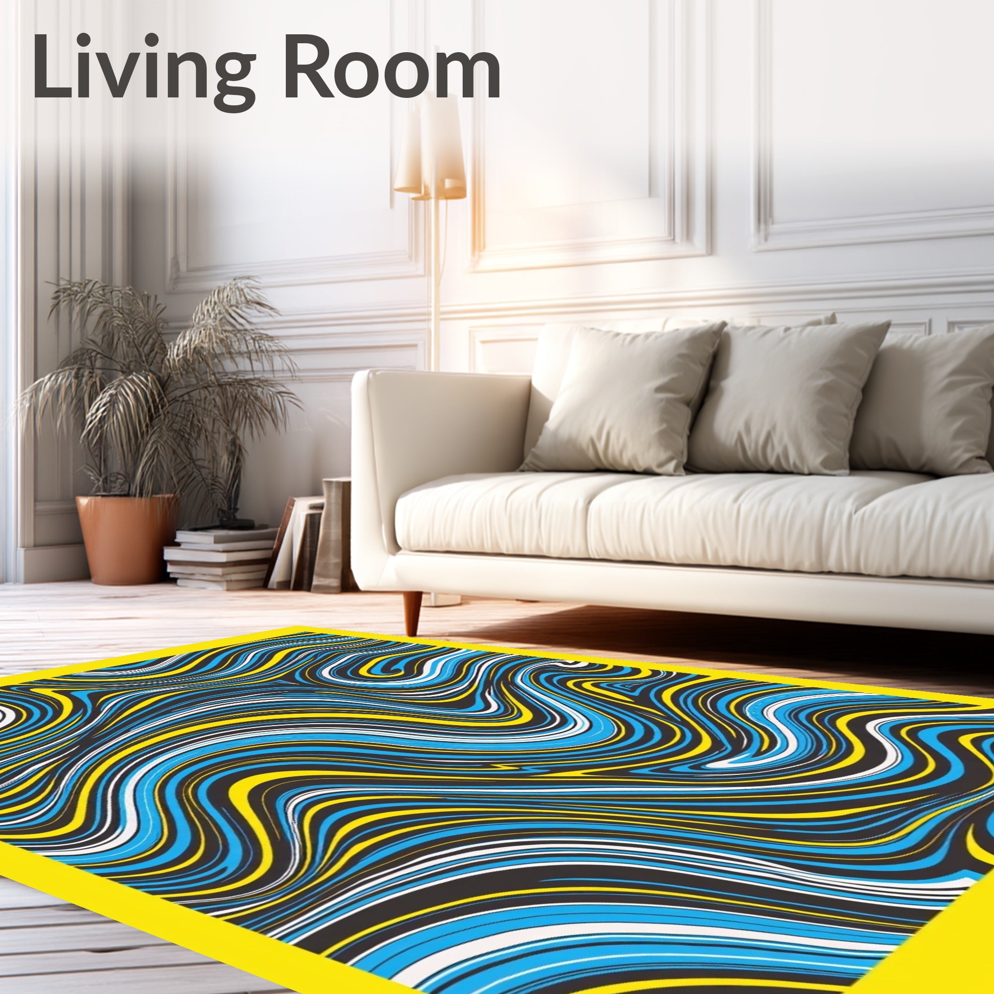 Vibrant Blue Yellow Swirls Rug